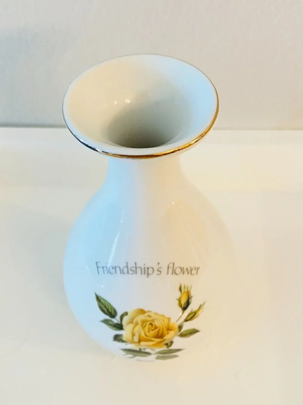 Vintage Floral Sentiments Friendship's Flower Porcelain Bud Vase Japan 1985